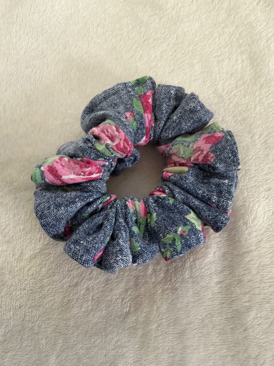 Cotton Scrunchie hair accessory in Blue Floral pattern