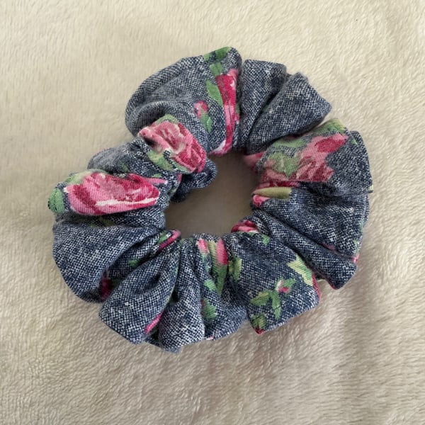 Cotton Scrunchie hair accessory in Blue Floral pattern