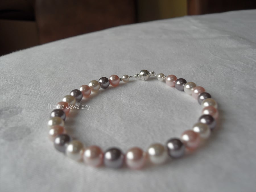 White, Pink, Mauve Pearl Bracelet