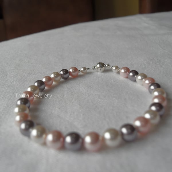 White, Pink, Mauve Pearl Bracelet