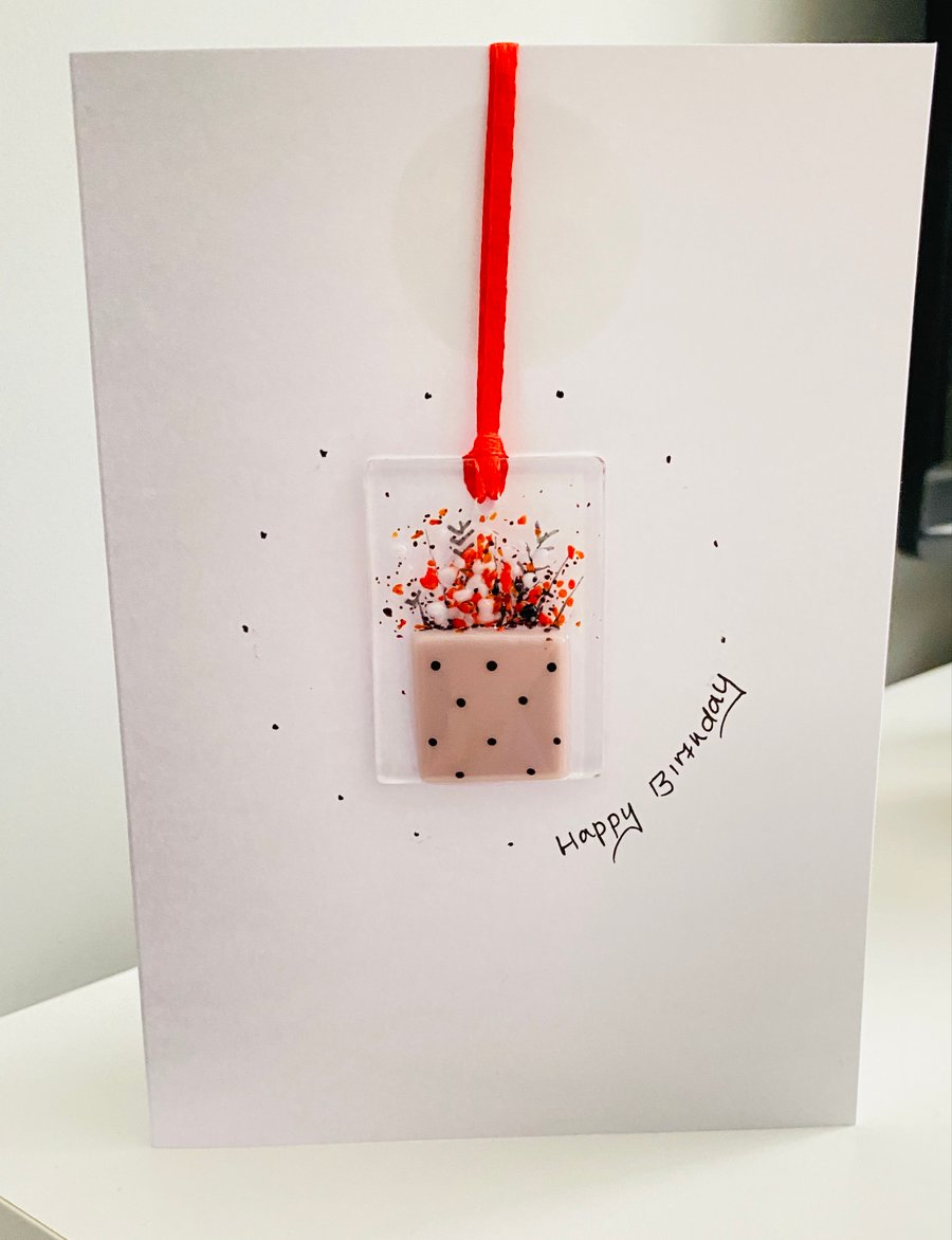 Fused glass keepsake birthday card- with hanging glass decoration