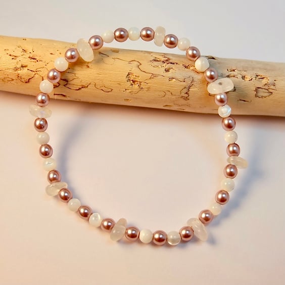 Moonstone & Pearl Bracelet - Handmade Gift, Bridal Jewellery, June Birthstone