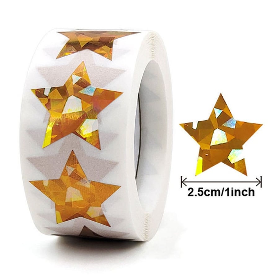 500 PCS Holographic Gold Broken Glass Design Star Self Adhesive Sticker Roll (2.