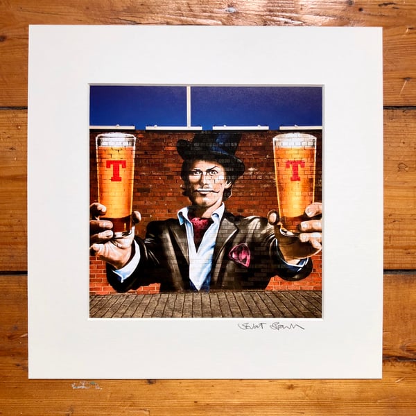 ‘2 pints’ signed square mounted print 30 x 30cm FREE DELIVERY