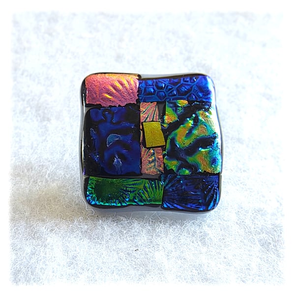 Dichroic L008 Luxury Fused Glass Patchwork Brooch Handmade 