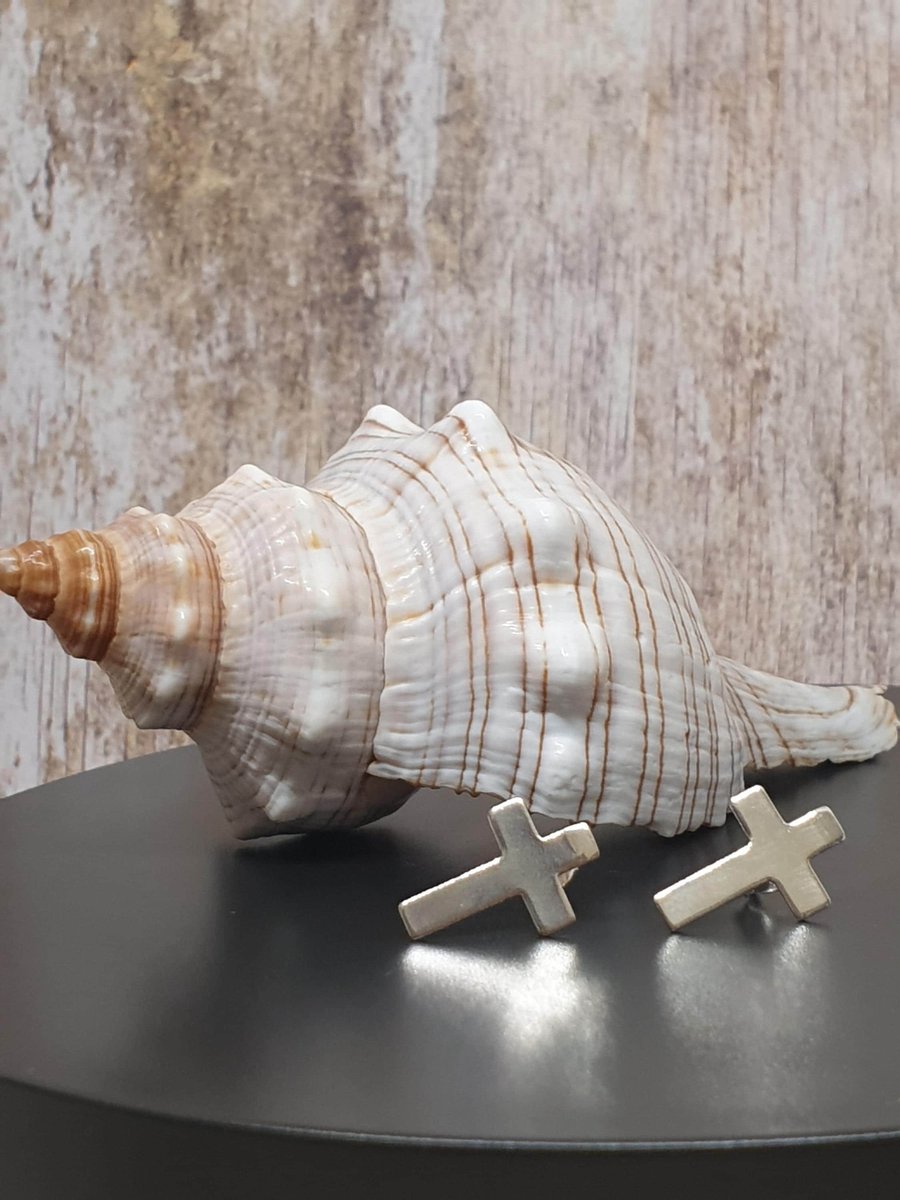 Sterling Silver 925 Unisex Cross Stud Earrings