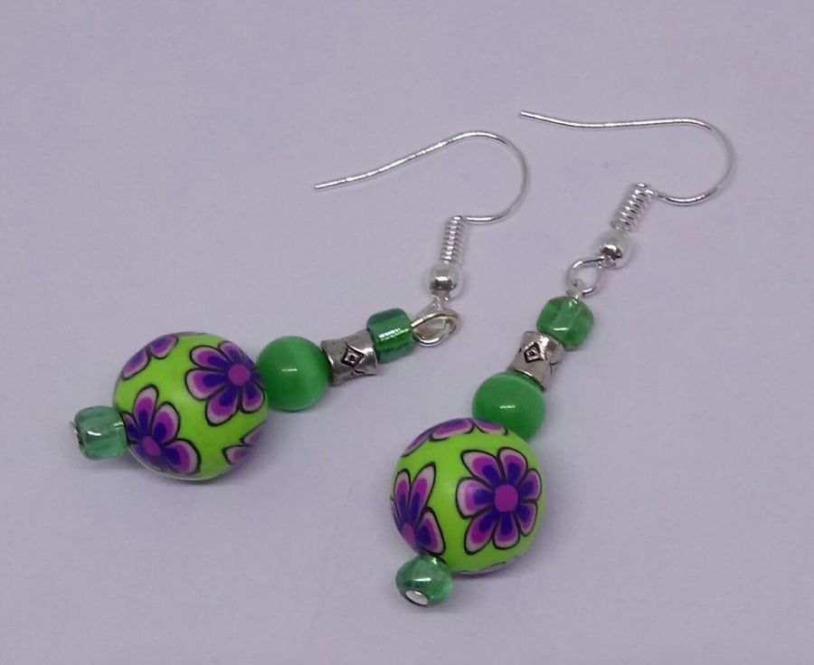 Handmade Beaded Dangly Earrings with Sterling Silver Hooks. 