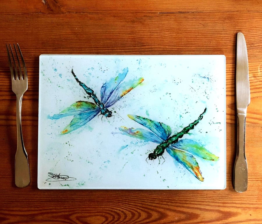 Dragonfly Glass Placemat, Wildlife Design Table Mat, Glass Trivet, Hot Plate, Wa