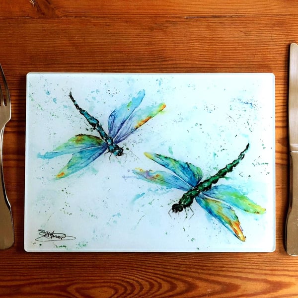 Dragonfly Glass Placemat, Wildlife Design Table Mat, Glass Trivet, Hot Plate, Wa