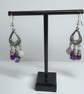 Amethyst Drop Earrings Purple Gemstone Handmade Silver Tone Gift For Her Dangle
