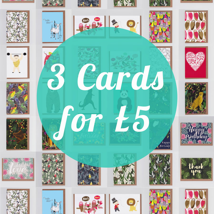 3 Greetings Cards for 5 pounds, Mix and Match