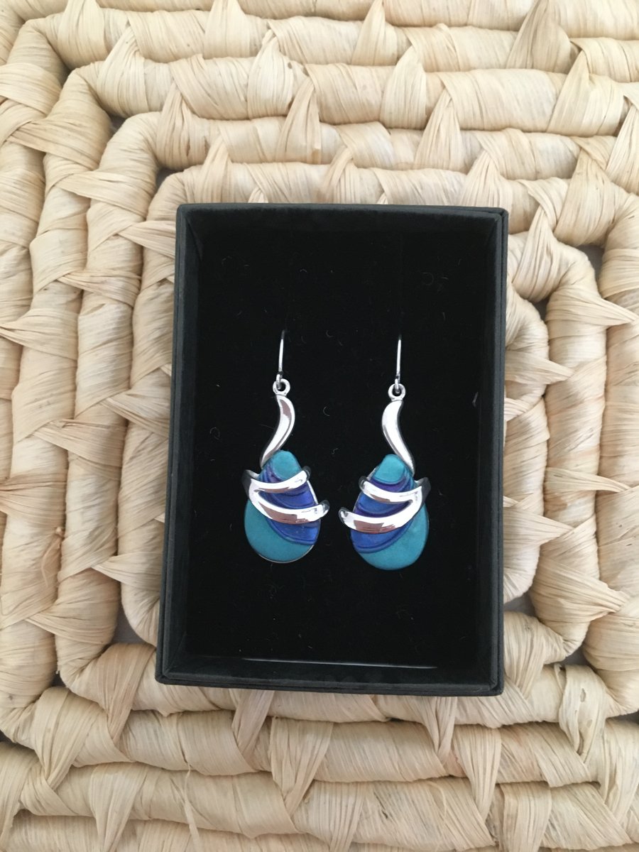 Wave Drop Earrings in Peacock Colours