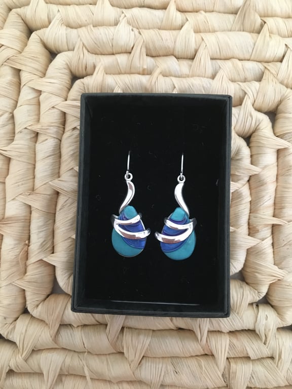 Wave Drop Earrings in Peacock Colours