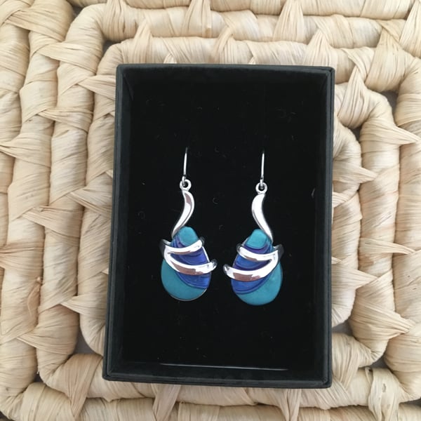 Wave Drop Earrings in Peacock Colours