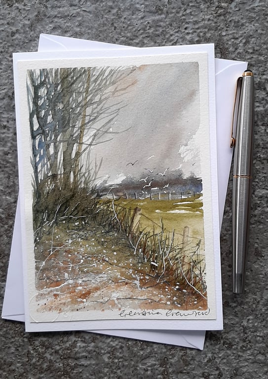 Rainy Day. Handpainted Blank Card