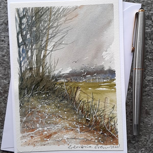 Rainy Day. Handpainted Blank Card