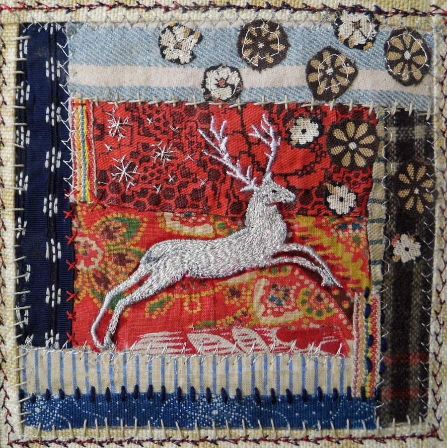 White Hart - Original Embroidery Collage