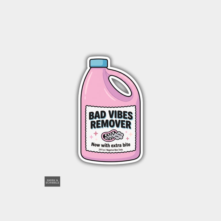 Funny Snarky Bottle Sticker For Adults - Bad Vibes Remover