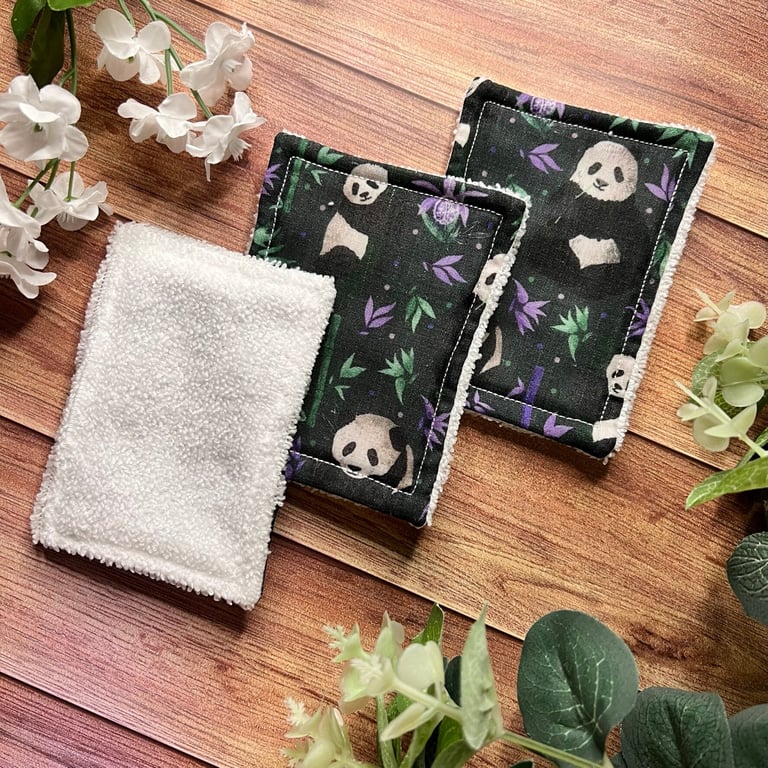 Giant Panda Reusable Exfoliating Pads skincare gift, eco friendly, set of three,