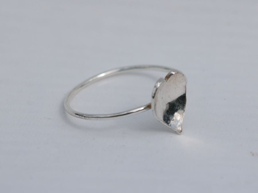 Dainty sterling silver heart slimline stacking ring, size Q and R