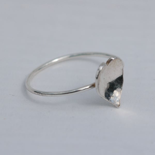 Dainty sterling silver heart slimline stacking ring, size Q and R