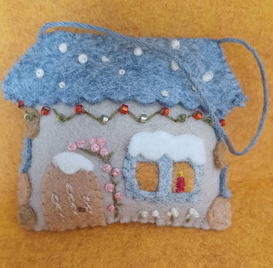 Handmade Felt Embroidered Christmas Cottage