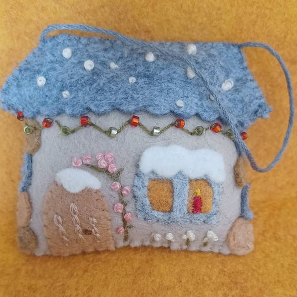 Handmade Felt Embroidered Christmas Cottage