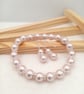 Soft Pink Pearl Earrings & Bracelet Set, Wedding Accessories, Gift Boxed 