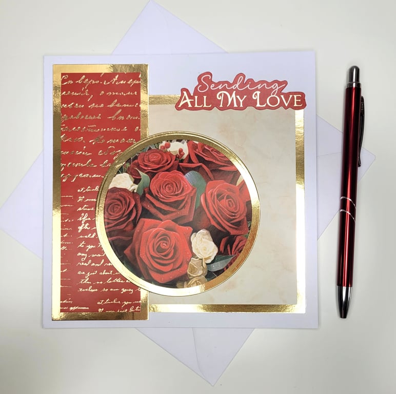 Anniversary Card for Husband Wife Partner - Red Rose - Sending All my Love