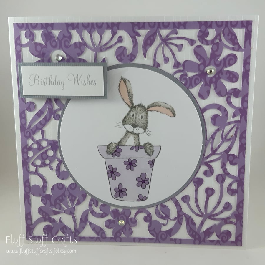 Handmade birthday card - bunny in a plant pot