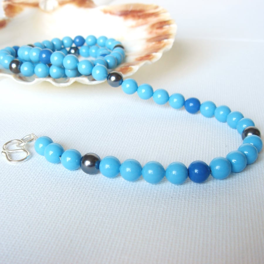 Blue Jeans Swarovski Pearl Necklace with Sterling Silver Clasp