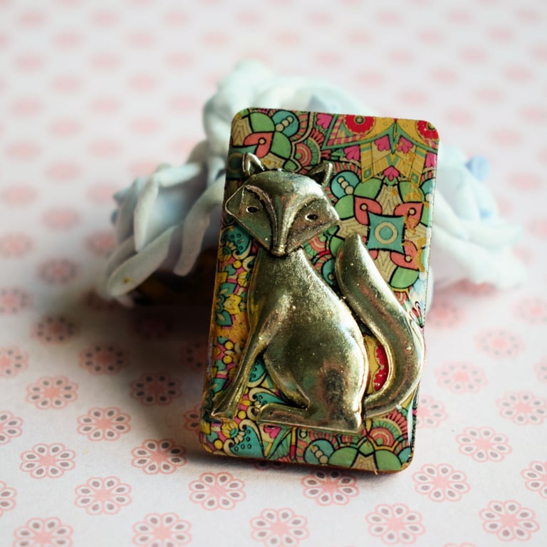 Wooden Fox Brooch