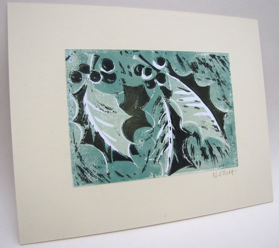 CHRISTMAS art print - holly in pale green