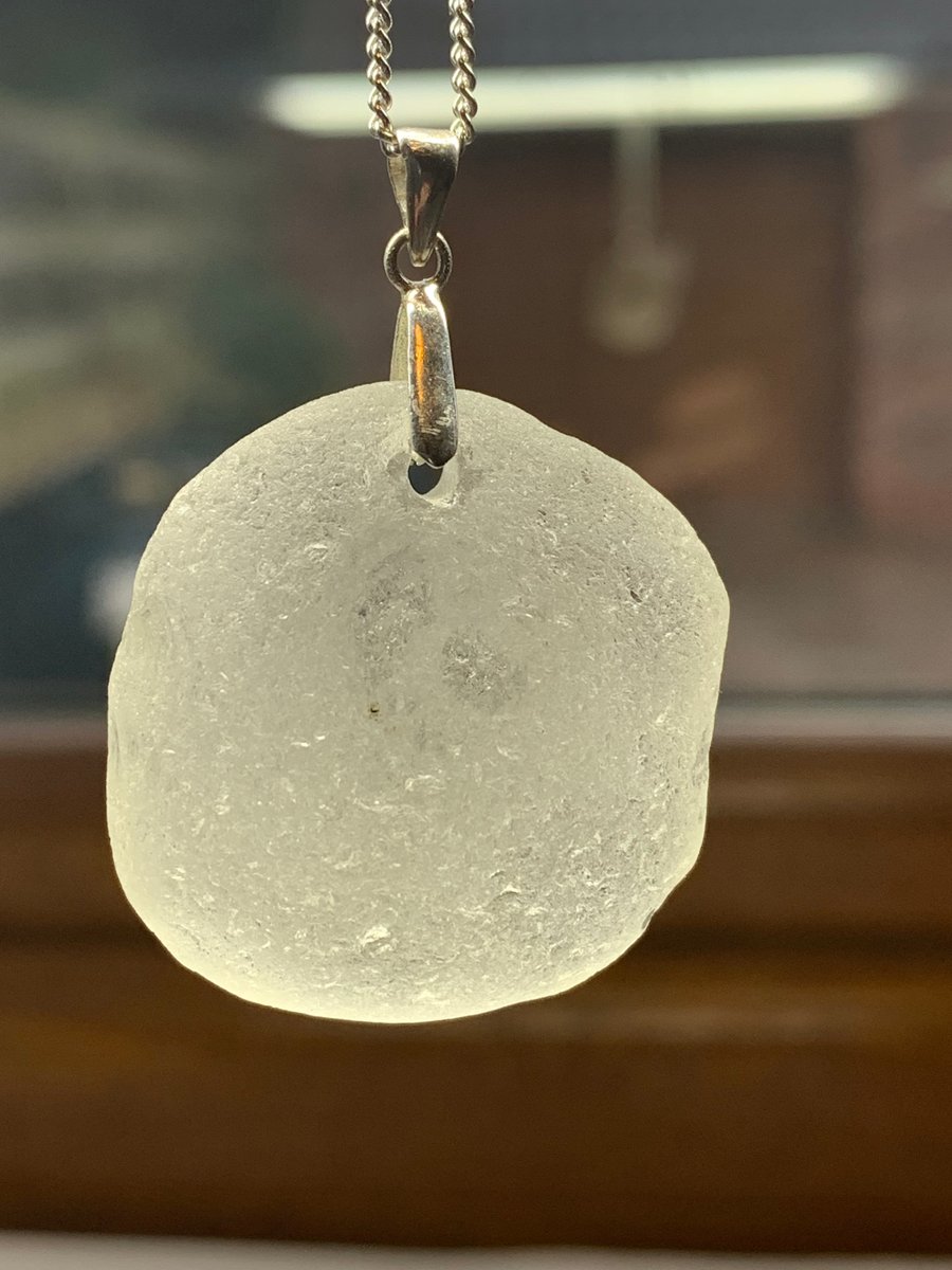 Sterling silver mounted white seaglass pendant on 24in chain