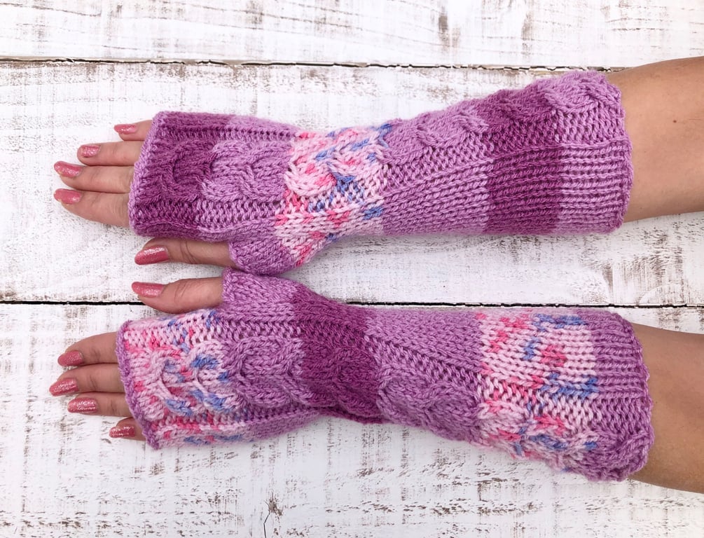 Hand knitted women's fingerless gloves
