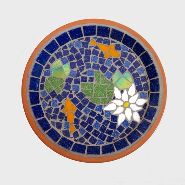 White Water Lily Pond Mosaic Garden Bird Bath