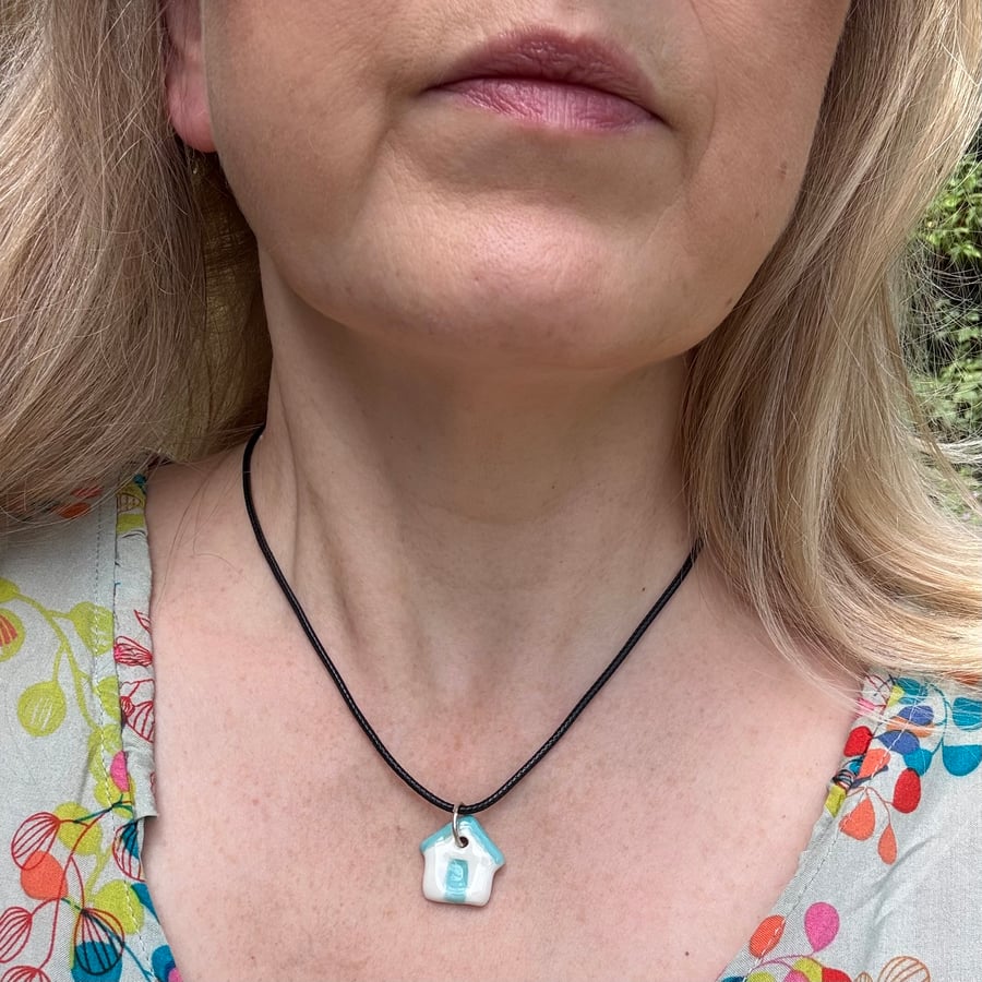 Glazed porcelain beach hut pendant