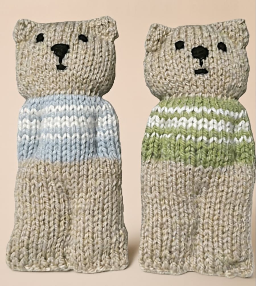 Handmade knitted pair of pocket dolls - bears