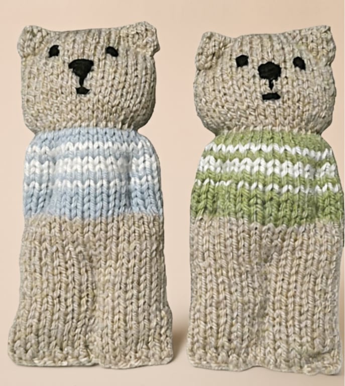 Handmade knitted pair of pocket dolls - bears