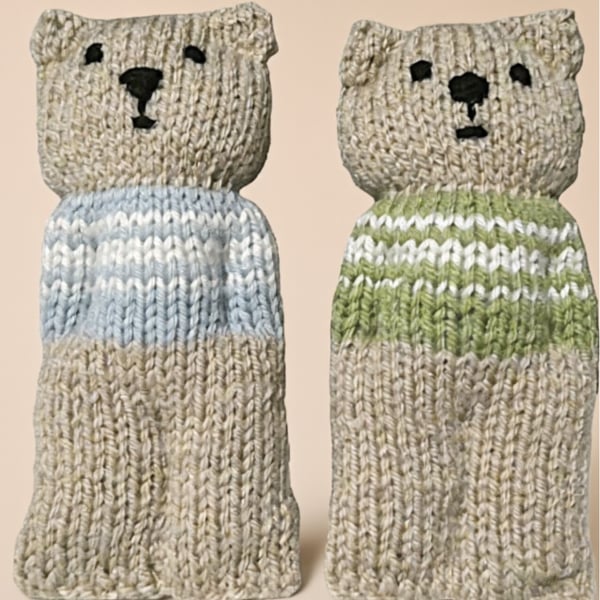 Handmade knitted pair of pocket dolls - bears