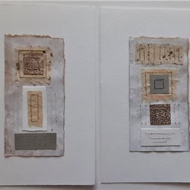 Oatmeal Speckle Bronze Grey & Natural Handstitched Geometric Small Art Pictures