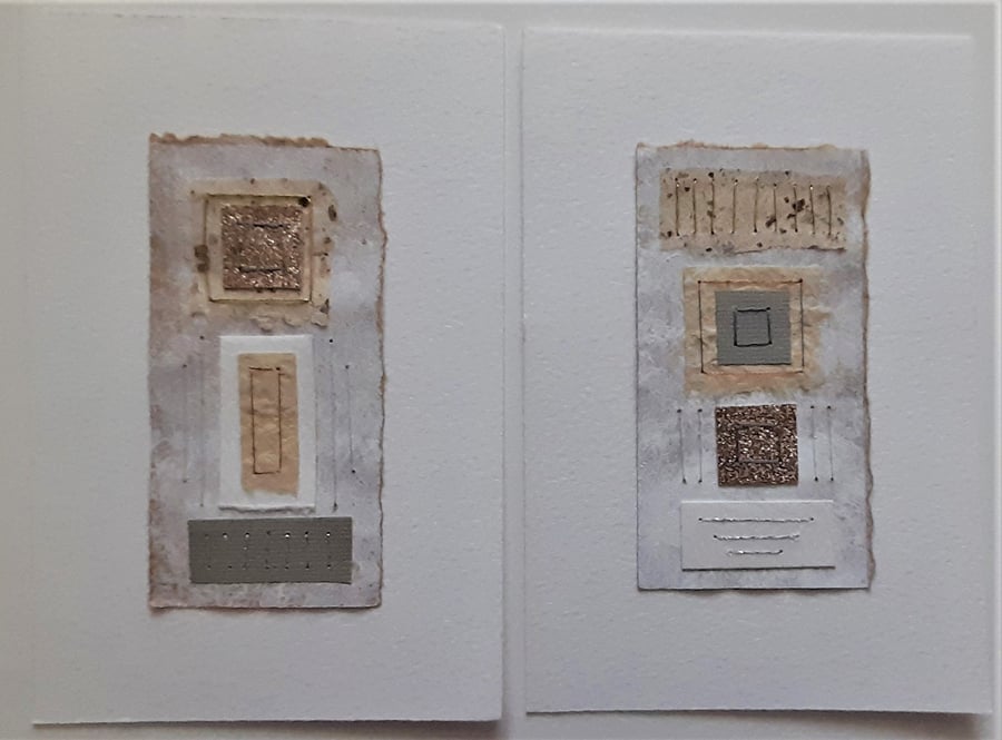 Oatmeal Speckle Bronze Grey & Natural Handstitched Geometric Small Art Pictures