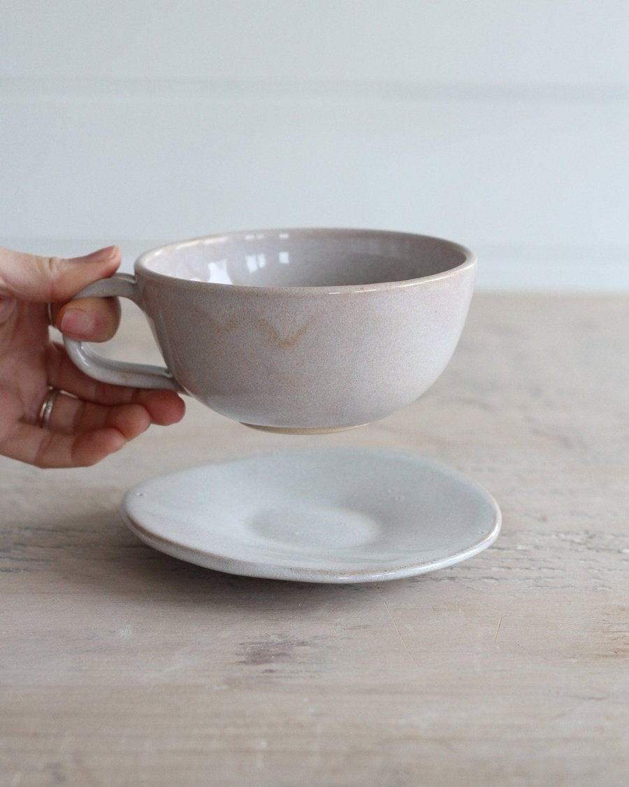 Ceramic Cup and Saucer Set - Cloud Cup & Saucer - Pale Pink - Hot Chocolate Mug