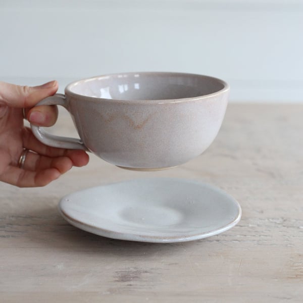 Ceramic Cup and Saucer Set - Cloud Cup & Saucer - Pale Pink - Hot Chocolate Mug