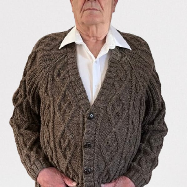 Made To Order Mans Hand Knitted Aran Wool Cardigan