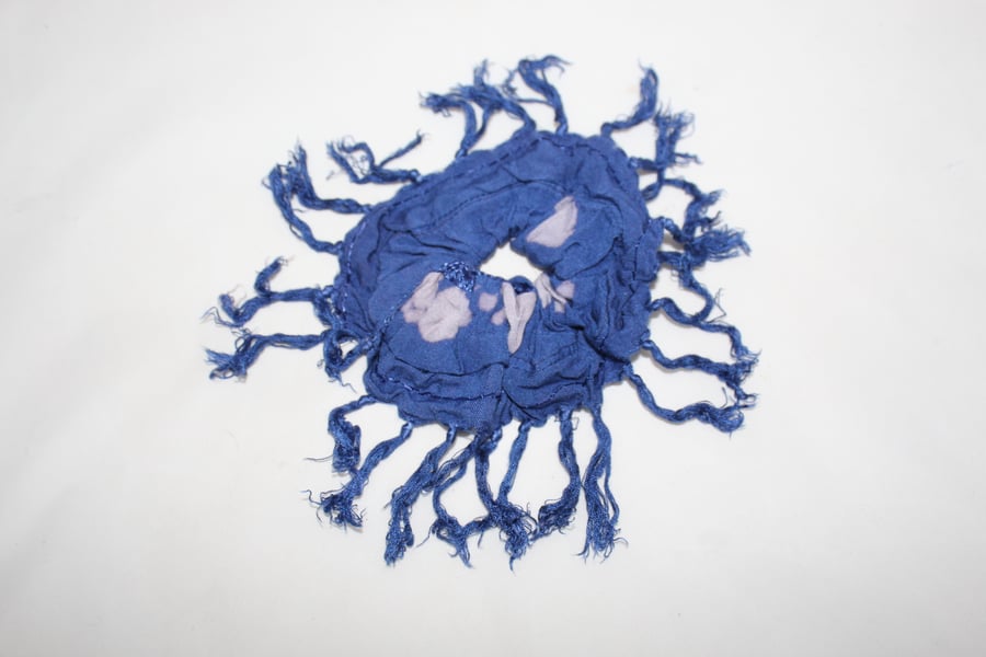Elasticated tasseled blue hair scrunchie,hair accessory handmade,zero waste,gift