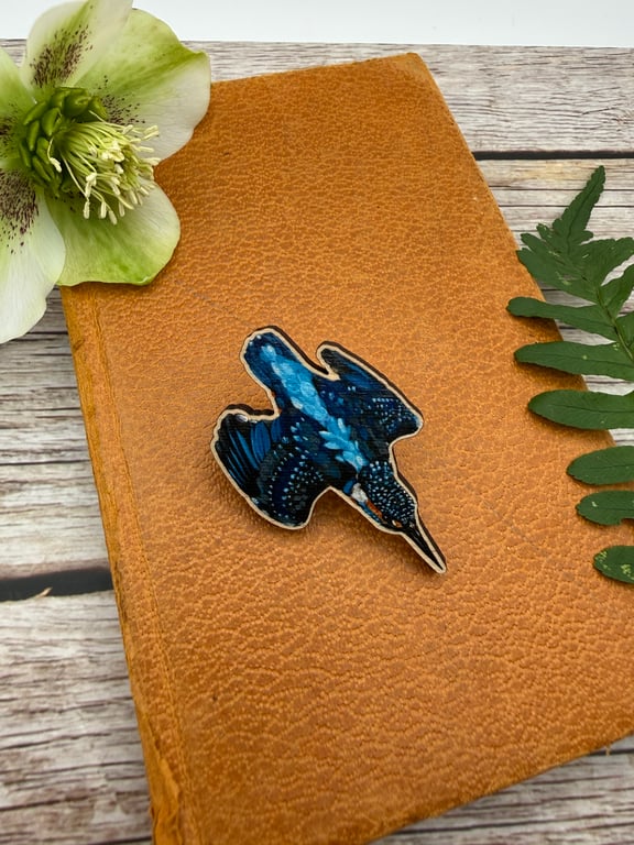 Kingfisher Wooden Pin Badge
