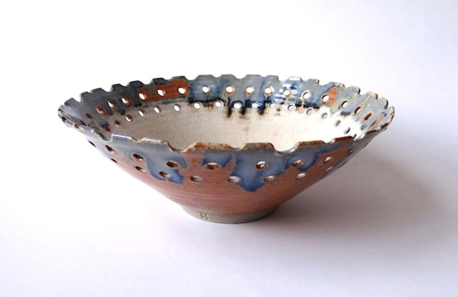 Decorative ceramic bowl with perforated rim - h... - Folksy
