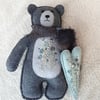 Hand embroidered felt teddy bear, hand sewn animal doll, keepsake gift