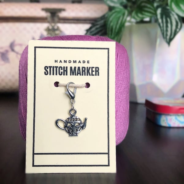 Teapot Stitch Marker, Progress Keeper, Enamel Charm 